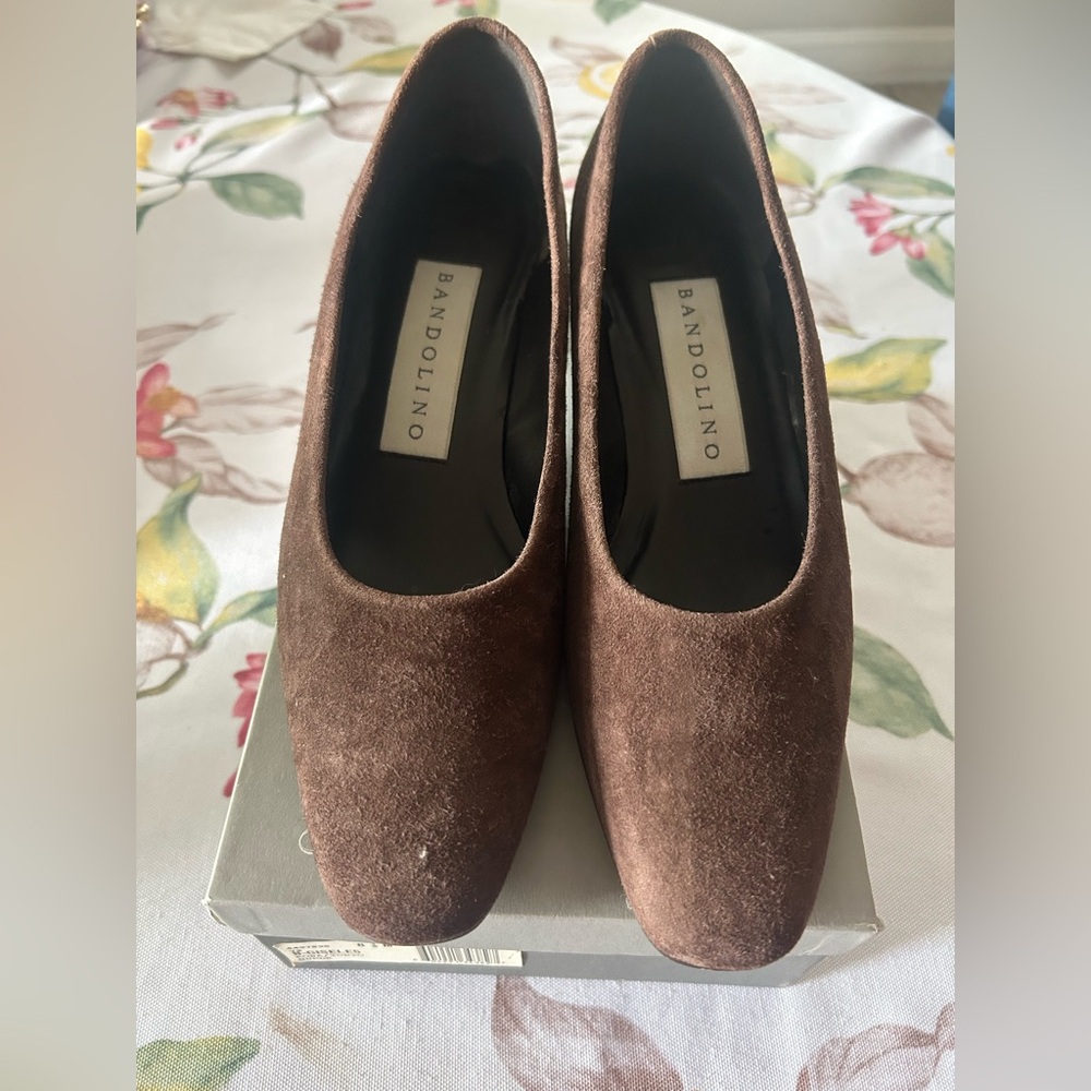 Bandolino Brown Suede Block Heel Pumps